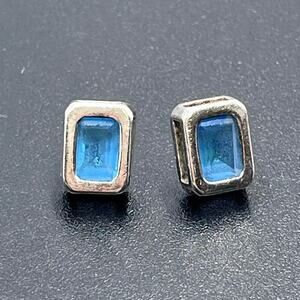 Sterling Silver Stamped 925 Rectangular‎ Blue Stone Stud Earrings
